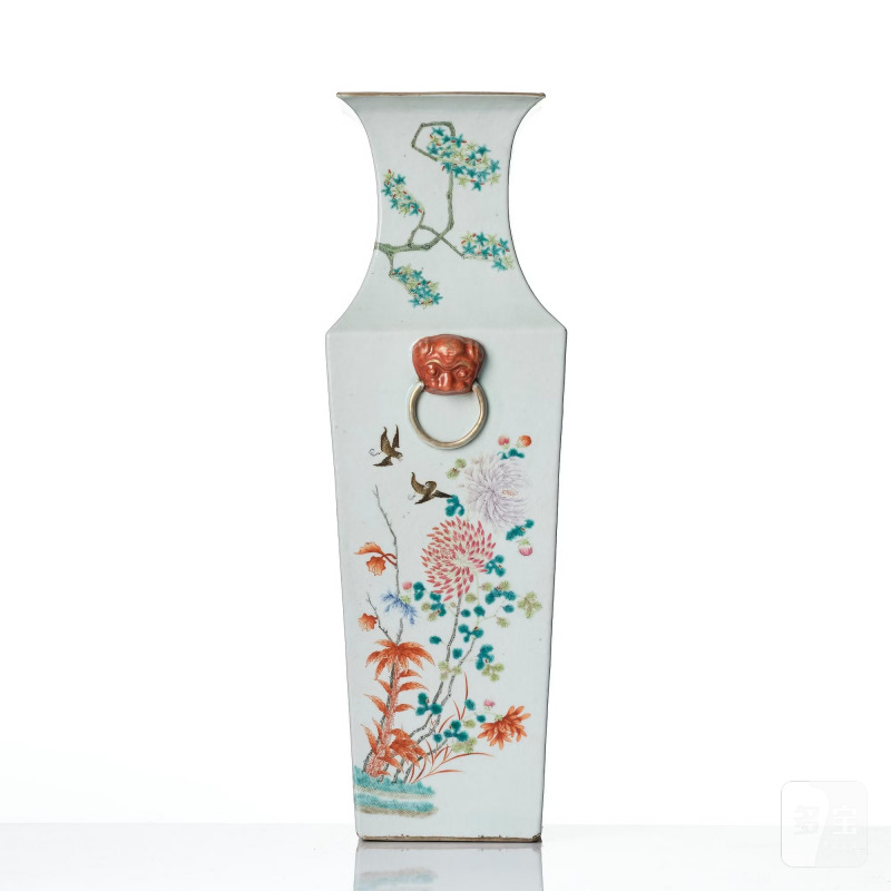 A large famille rose 'birds in a garden' vase, - 图5